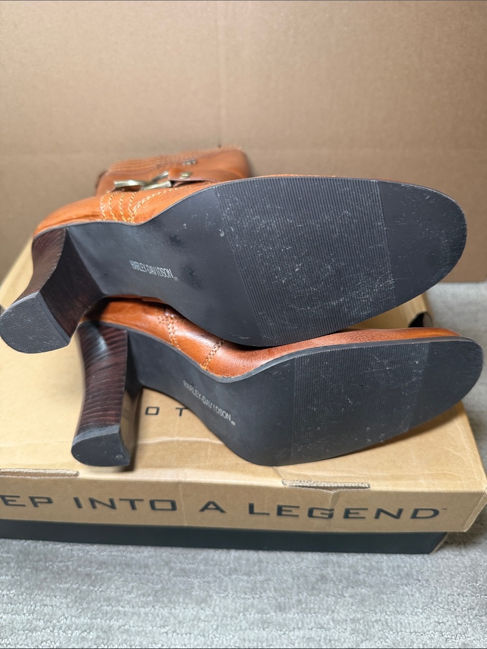 Harley-Davidson Brown Leather Mid-Calf Heeled Boots with Harness Accent - Picture 7 of 10